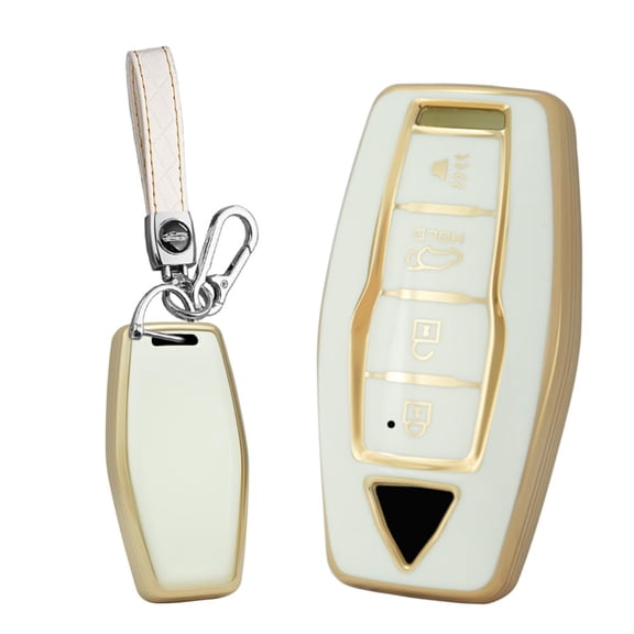 Golden-Edge 4 Button 2023 Key Fob Cover Fit for Mitsubishi Outlander 2022 2021 New Key Keyless with Leather Keychain