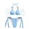 thumbnail image 3 of Gibobby Bikini pour Femmes Maillot de Bain Triangle String Licou Deux Pièces (BU2, TG), 3 of 9