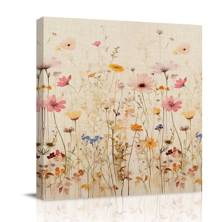 Canvas Wall Art Pastoral Vintage Botanical Framed Canvas Prints for Bathroom Kitchen Spring Summer Floral Gallery Wrapped Wall Decor for Home Office Gifts 10 x10 Ship Next Day