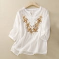 thumbnail image 1 of ICHUANYI Clearance Womens Printing Casual Loose Fashion T-ShirtFive Cent Sleeve Button Tops Cotton And Linen Blouse(White, L) ICHUANYI WER2023081002477, 1 of 7