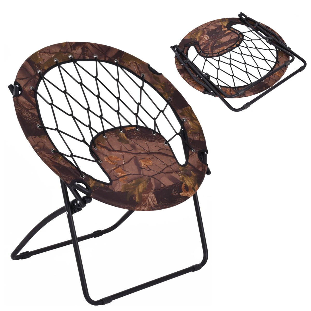 Giantex Folding Round Bungee Chair Steel Frame Patio Camping Chair Black Grey Navy Camouflage Walmart Com Walmart Com