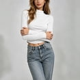 thumbnail image 7 of XRoczxe Women's Mock Neck Long Sleeve Crop Top, Slim Fit Ribbed Knit T-Shirt, Casual Solid Color Basic Tee for Fall Winter Daily Wear Layering, 7 of 7