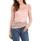 thumbnail image 1 of INSPIRAR CHIC Blusas de Encaje Floral Semitransparentes de Manga Larga con Volantes para Mujeres L Rosa, 1 of 8