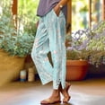 thumbnail image 2 of Pxxlle Cotton Linen Pants Women Fashion Floral Graphic Pant Casual Summer Elastic Waisted Trousers Wide Leg Lounge Pants with Pockets Blue M, 2 of 7