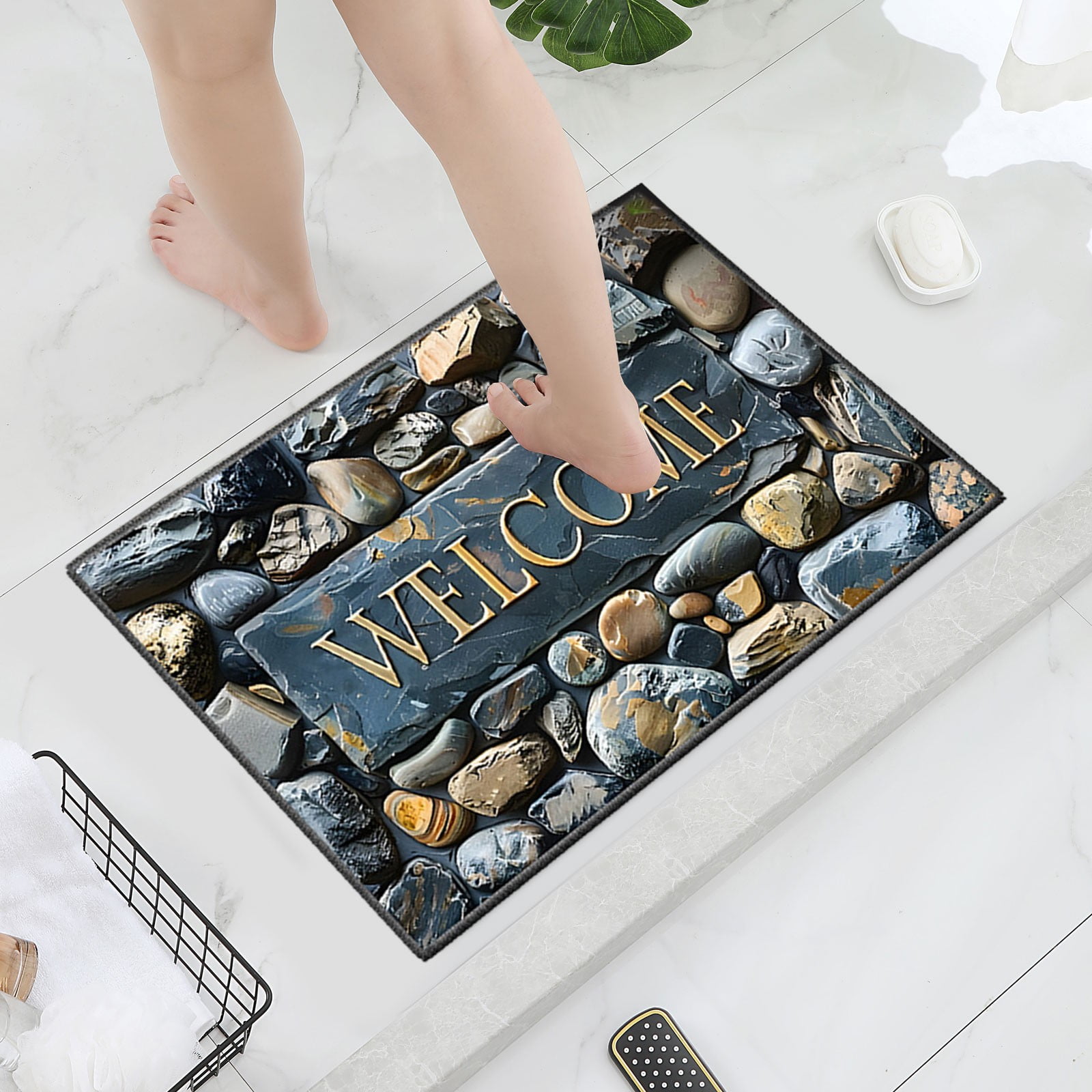 Rectangle Entrance Door Mat, Entry Way Doormat Front Door Rugs Outdoors Heavy Duty Welcome Mat, Non Slip Low Profile for Garage (Small)