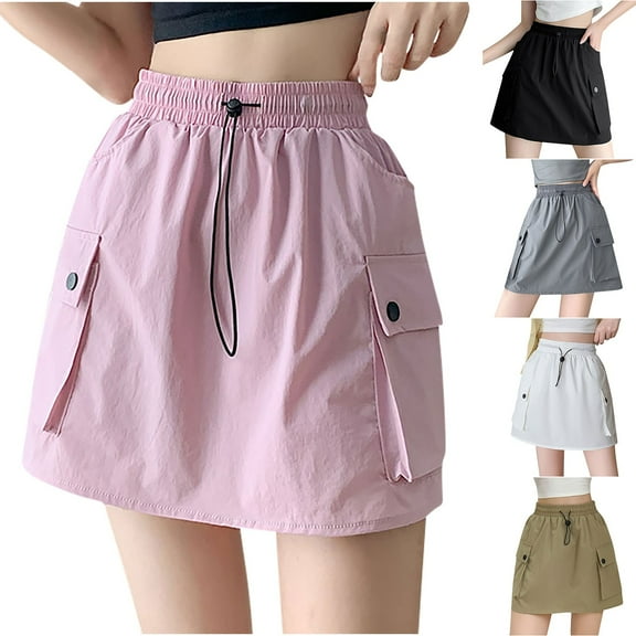 ZZwxWA Women's Cargo Mini Skirt High Waisted Drawstring A-Line Quick Dry Workout Short Skirt with Pockets Y2K Cargo Skirts