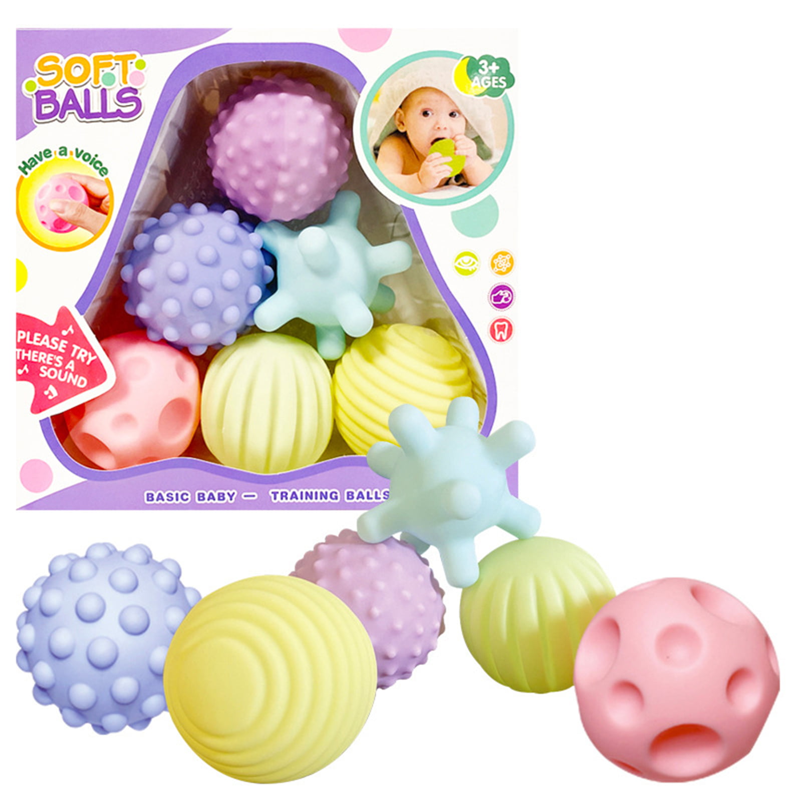 Cartoon Safe Baby Grasp Soft Rubber Sensory Balls Baby Teethers Bath Gifts 