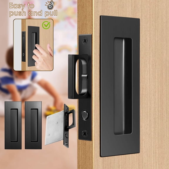 Recessed Finger Flush Pulls with Edge Pull -Sliding Closet Door Handles Hardware Suitable for Pocket Door,Closet Door,Sliding Doors, Barn Door Handle (Black, 6Inch)