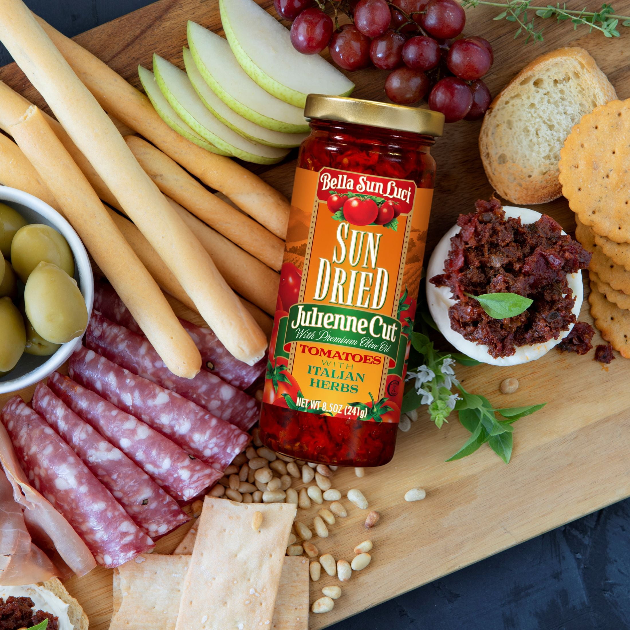 Bella Sun Luci Sun Dried Tomatoes in Olive Oil with Italian Herbs, Julienne Cut, 8.5 oz Jar