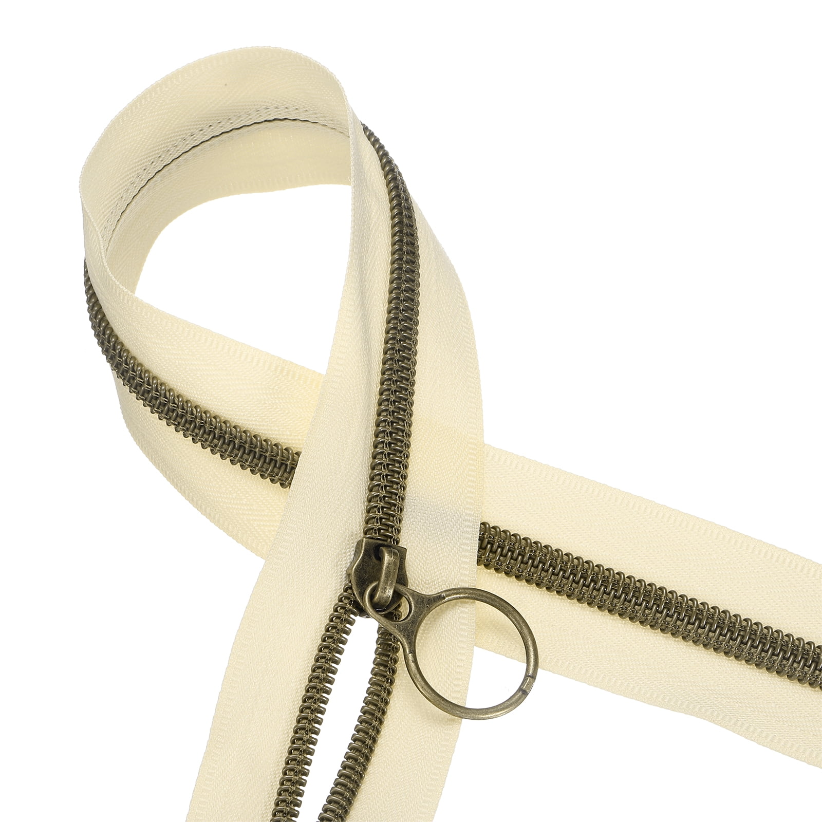 #5 10 Yards Nylon Coil Zippers, Bulk Coil Zipper by the Yards with 20pcs Vintage Brass Zippers Sliders for Diy Tailor Sewing Craft Bag Clothes, Beige