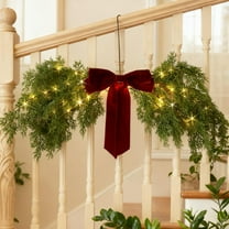 Christmas Swag Battery Operated with Timer,Cedar Pine Swag Lights 32IN LED Fairy Lights with Red Bow for Home Fireplace Wall Window Door Christmas Decoration Indoor Outdoor (Remote-controlled light)