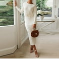thumbnail image 4 of MSJUHEG Dresses For Women 2023 Womens Long Sleeve Tops Women'S Spring And Autumn Leisure Long Sleeve Round Neck Solid Knitted Short Sweater High Waist Long Skirt Set Lounge Sets For Women White S, 4 of 9