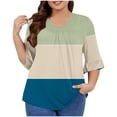 thumbnail image 2 of Teissuly Women's Plus Size Top 3/4 Ruffled Sleeve Shirt Casual V-neck Pleated T-shirt Loose Fitting Cotton Shirt, 2 of 5