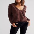 thumbnail image 2 of Women‘s Causal T-Shirt V Neck Long Sleeve Loose Fit Tops Solid Color Blouse Basic Tees, 2 of 5