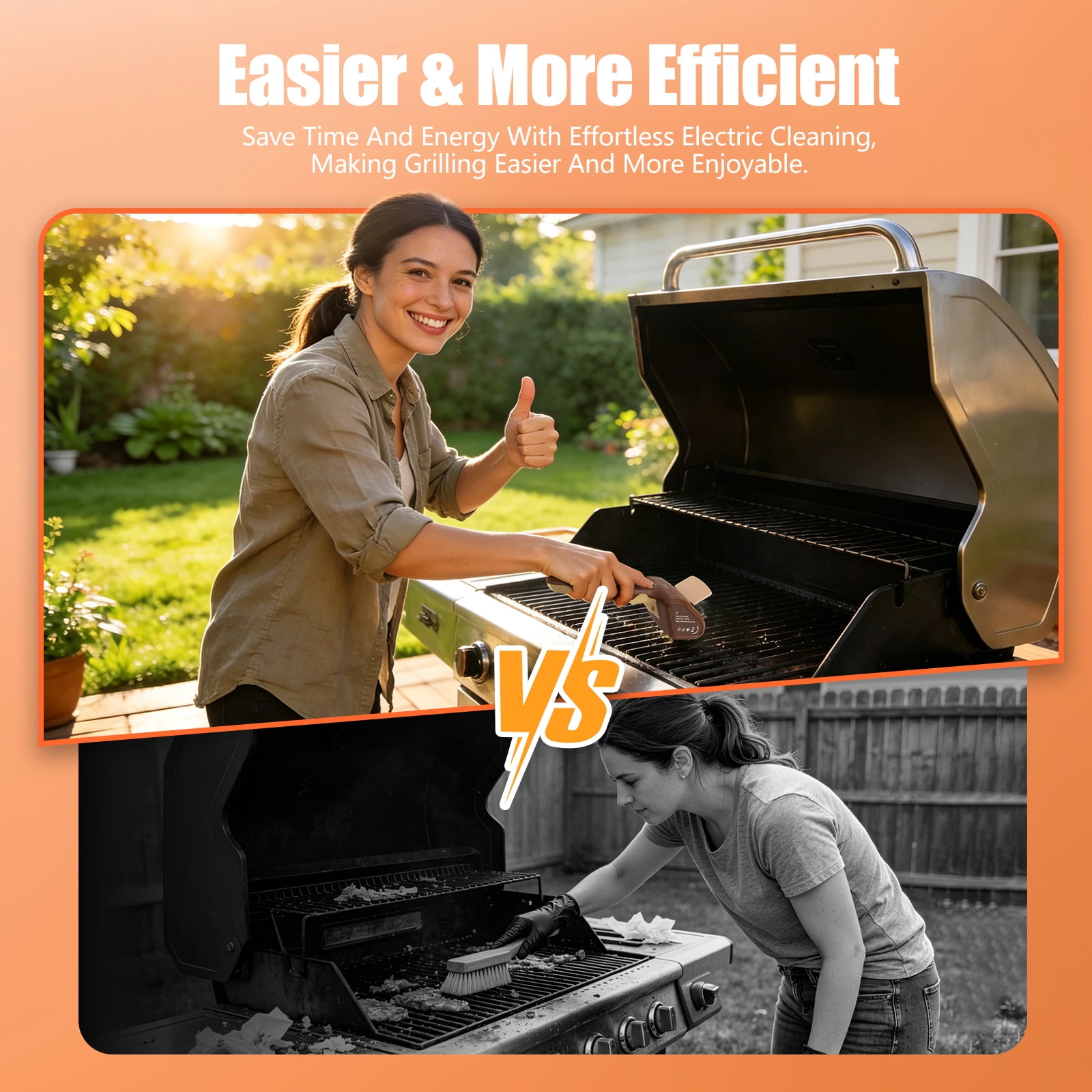 BBQ Grill Brush Cordless, 700 RPM Electric Grill Cleaner with Stainless Steel Brush, Rechargeable Outdoor Grill Cleaning Tool (Brown)