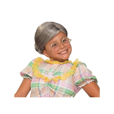 Child Old Lady with Bun Wig