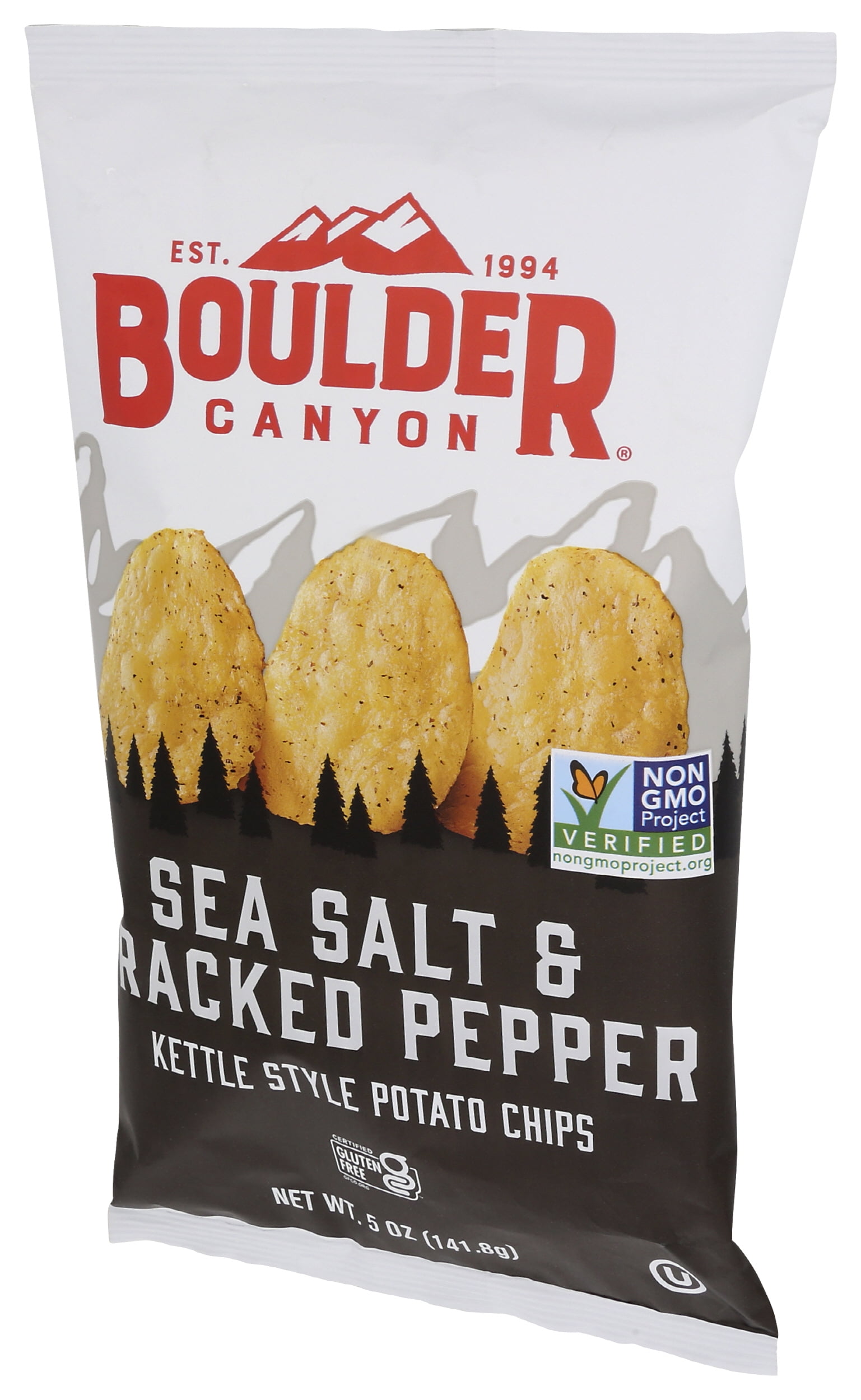 Pack of 12, Boulder Canyon Sea Salt and Cracked Pepper Kettle Chips, 5 oz