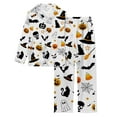 thumbnail image 5 of Womens Pajama Set Halloween Print Button Down Long Sleeve Pants Set Loungewear Womens Sleepwear,White,L, 5 of 5