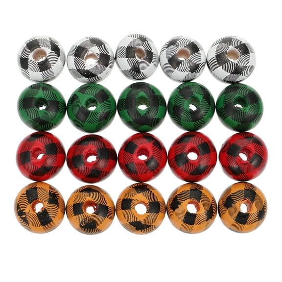 Lotatory 60pcs Decorative Color Wooden Beads Plaid Wood Beads Color Beads Combination