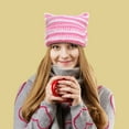 thumbnail image 2 of Valora Women Winter Cat Ears Hats Soft Slouchy Striped Knitted Warm for Cold Weather Pink, 2 of 3