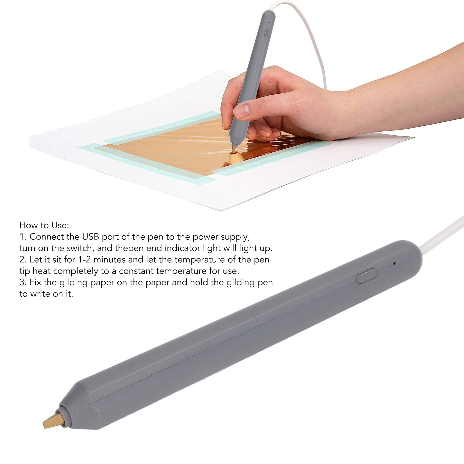 Hot Foil Pen USB Heat Foil Stamping Embossing Pen ABS Crafting Tool for Drawing Writing Gold Color