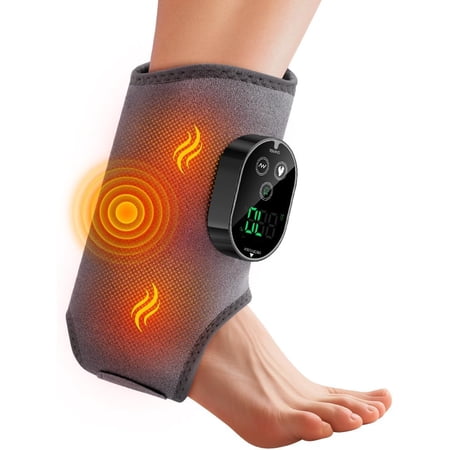 Foot massager, electric heating vibration hot compress device, ankle heating pad with massage heel relaxation function, 6-speed thermal therapy and 3-speed vibration mode warm foot massager