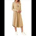 thumbnail image 2 of Vestido Informal Holgado de Cuello Redondo y Larga para Mujer, con Bolsillos Inclinados y Dobladillo Curvo. Caqui XXL, 2 of 9