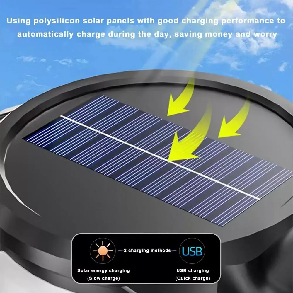 2PCS Solar/USB Super Bright Rechargeable LED Spotlight Flashlight Searchlight