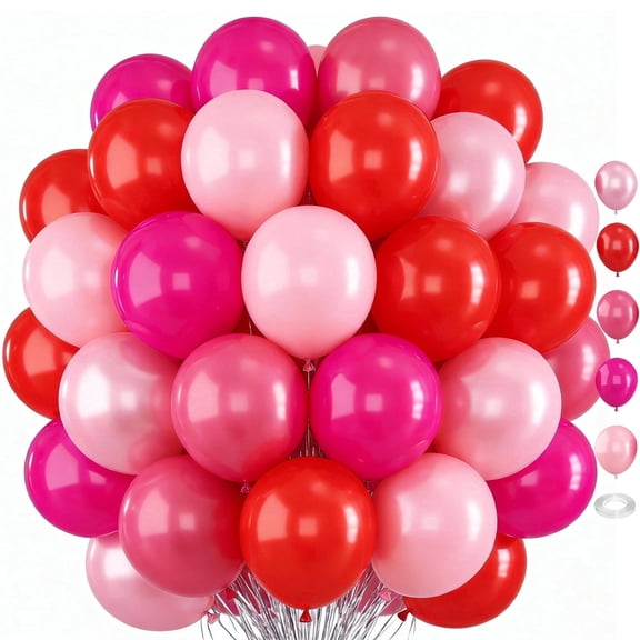 Red Pink Balloons, 60 Pcs 12 Inch Hot Pink Rose Red Balloons for Wedding Valentine Baby Shower Birthday Party Decorations