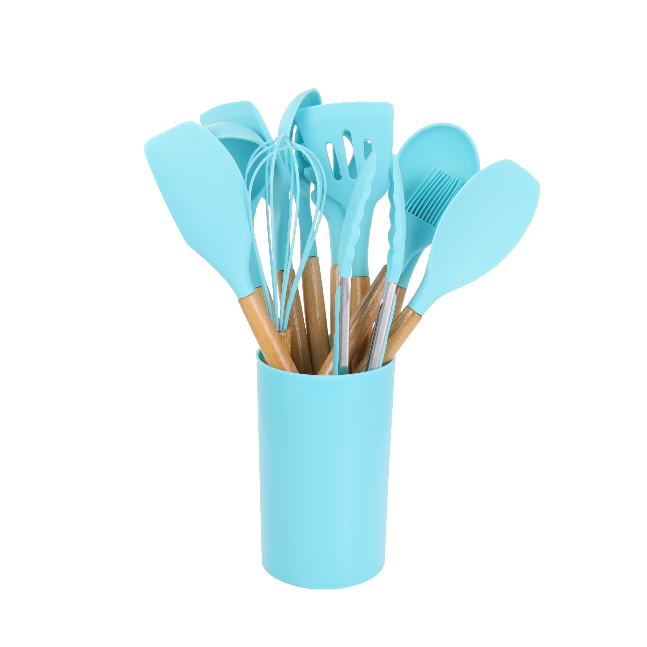 MegaChef Light Teal 12 Piece Silicone and Wood Cooking Utensils
