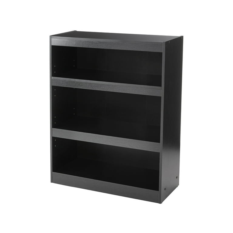 3-Shelf Bookcase with Adjustable Shelves, True Black popular Oak