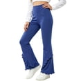 thumbnail image 2 of Bixock Toddler Girls Leggings High Waist Flare Pants Kids Trousers Elastic Waist Ruffle Solid Color Side Pocket Loose Stretch Fall Casual Daily Wear Size 2-3Years, 2 of 6