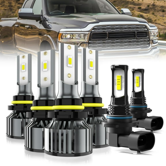 LECCIBUB LED Headlight Bulbs Compatible With Dodge Ram 1500 2500 3500 With Projector 2016 2017 2018,9005 High Beam   9005 Low Beam   9145 LED Fog Light Bulb,6500K White,Plug and Play,Pack of 6