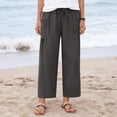 thumbnail image 5 of Gamivast Linen Pants for Women Cropped Straight Leg High Waisted Beach Pants Drawstring Elastic Waist Breathable with Pockets Easy Pull on Style for Garden Afternoons Errands and Weekend Wear, 5 of 8