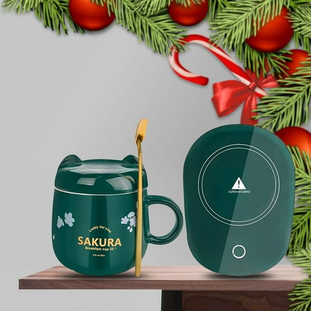 

Smart Coffee Mug Warmer Cat Coffee Cup Warmer Set Coffee Warmer Mug Warmer with Cup for Desk Ceramic Cup Warmer Set Green
