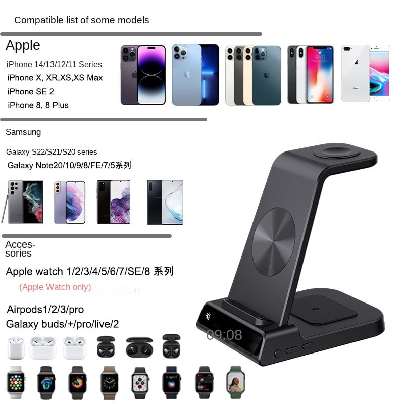 Three-in-one wireless charger suitable for Apple 1415pro Samsung mobile phone multi-function fast charging charging stand,white,118*85*125