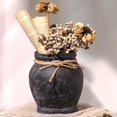 thumbnail image 3 of Rustic Black Vase - Farmhouse Ceramic Flower Vases, Vintage Home Decoration Vase, Clay Vase, Vase Centerpiece for Table, Vase for Living Room, Bathroom, Shelf Decor, 6.5 Inch, Black, 1 Pcs, 3 of 14