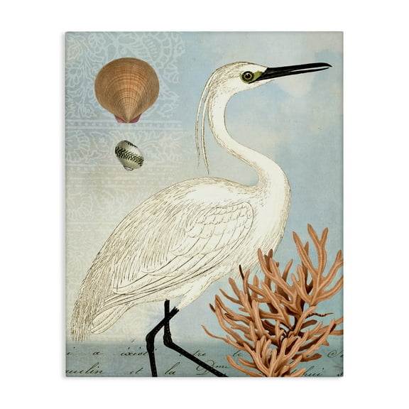 Stupell Industries Maritime Egret & Coral Animals & Insects Painting Gallery Wrapped Canvas Art Print Wall Art, 16 x 20