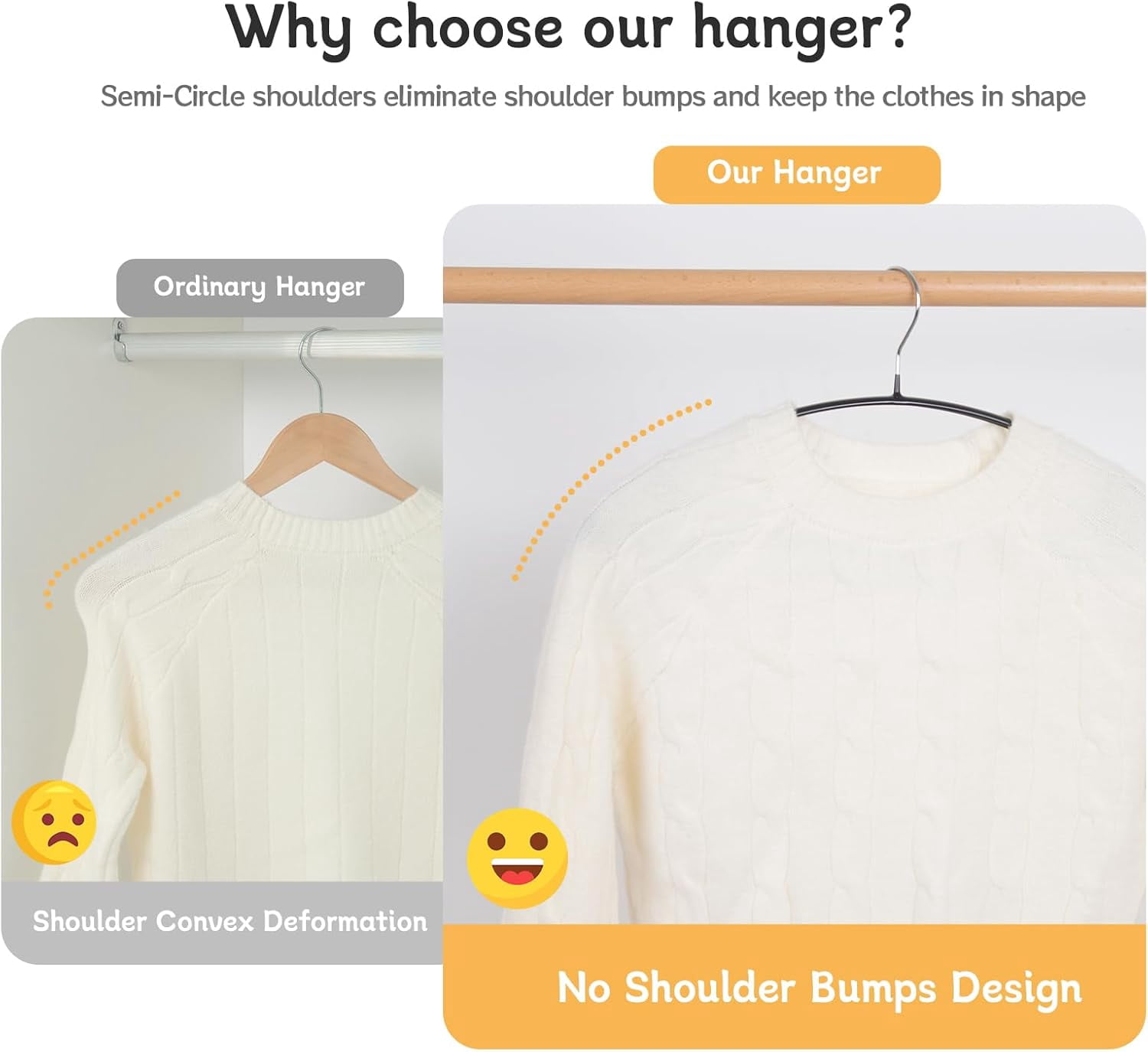 Non Slip PVC Coating Sweater and Dress Hangers, Wide Shoulder Bump Free Clothes Hangers, Black Color 20 Pack
