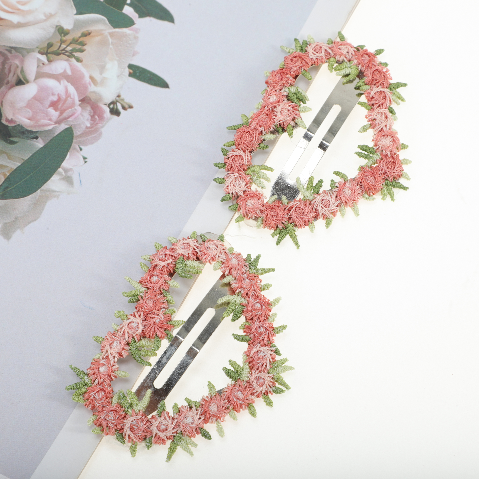 Unique Bargains 2Pcs Grace Fashionable Hairstyles Hair Clips Pink Spring Flower Heart