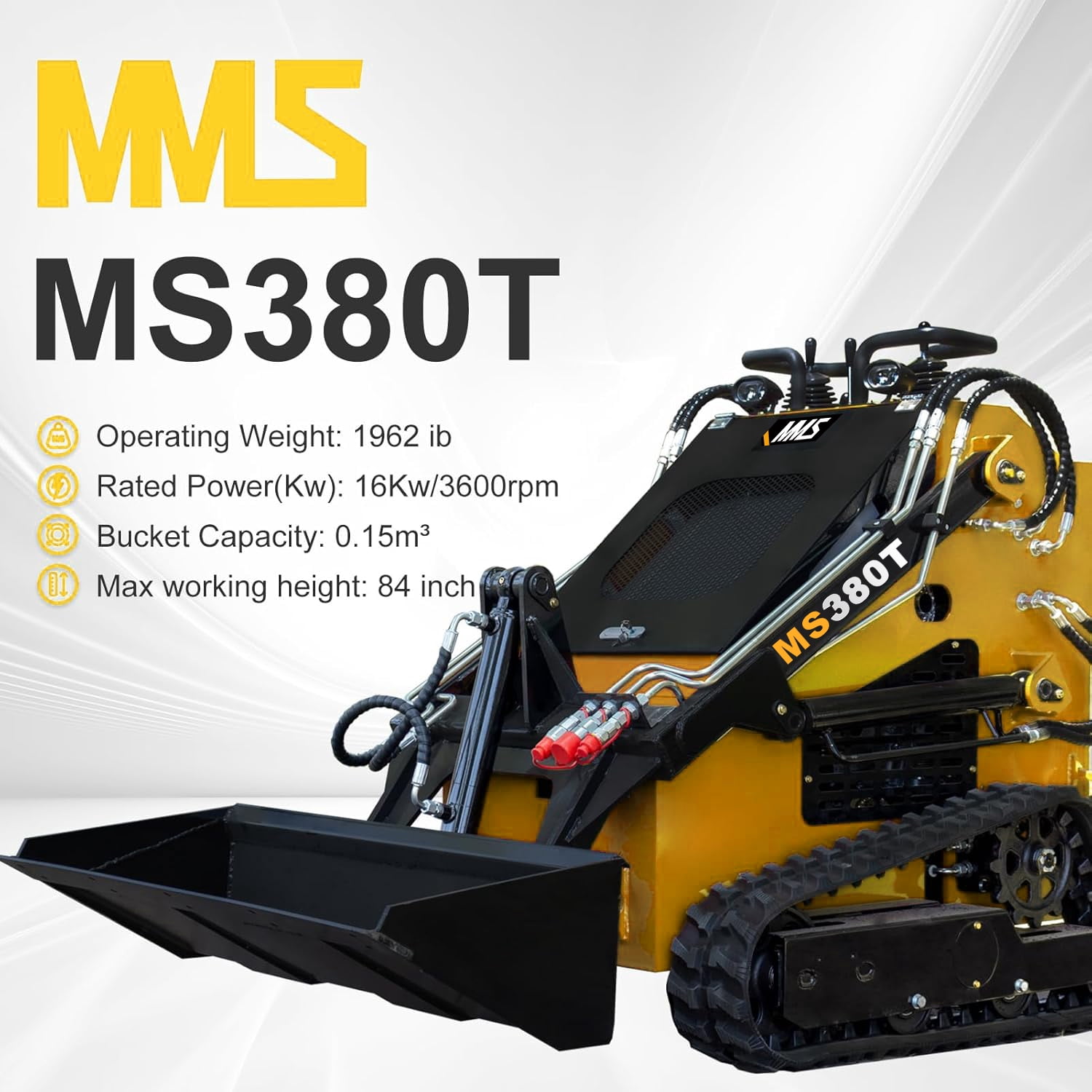 MMS Mini Skid Steer Loader with 46 inch Bucket, 22HP Multifunction Stand-On Crawler Skid Steer Machine, Hydraulic Drive Compact Track Loader