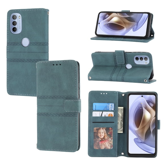 Mantto Wallet Case for Motorola Moto G Power (2022), Magnetic Closure Folio PU Leather Shockproof Hand Strap Full Body Credit Card Slot Kickstand Cover For Motorola Moto G Power (2022), Darkgreen