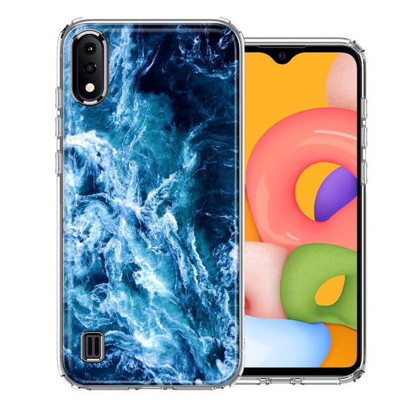 MUNDAZE For Samsung A01 Deep Blue Ocean Waves Design Double Layer Phone Case Cover