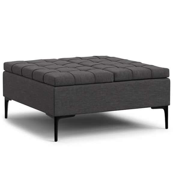 Storage Ottoman Lift Top, 36" Wide Square Coffee Table, Grey Polyester Linen