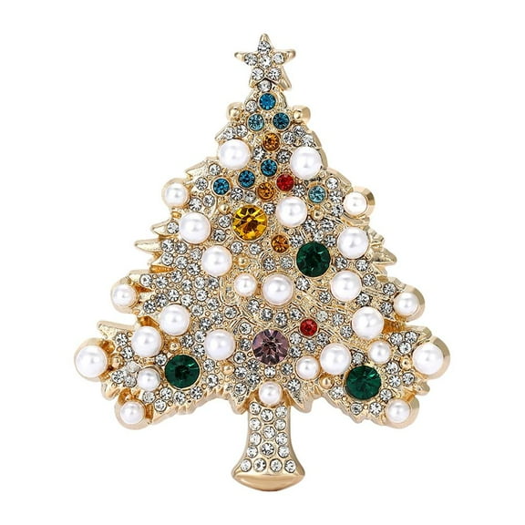 Christmas Tree Brooch with Rhinestone and Pearl Accents for Festive Attire