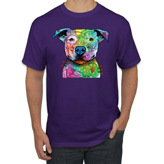 Neon Rainbow Trippy Cute Pitbull Dog Straight at You Dog Lover Men's Graphic T-Shirt, Purple, 2XL
