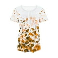thumbnail image 4 of ALLLIST Dressy Tops for Women Yellow Floral Crew Neck Short Sleeve Pleated Blouses Loose Printed Blouses & Button-Down Shirts, 4 of 5