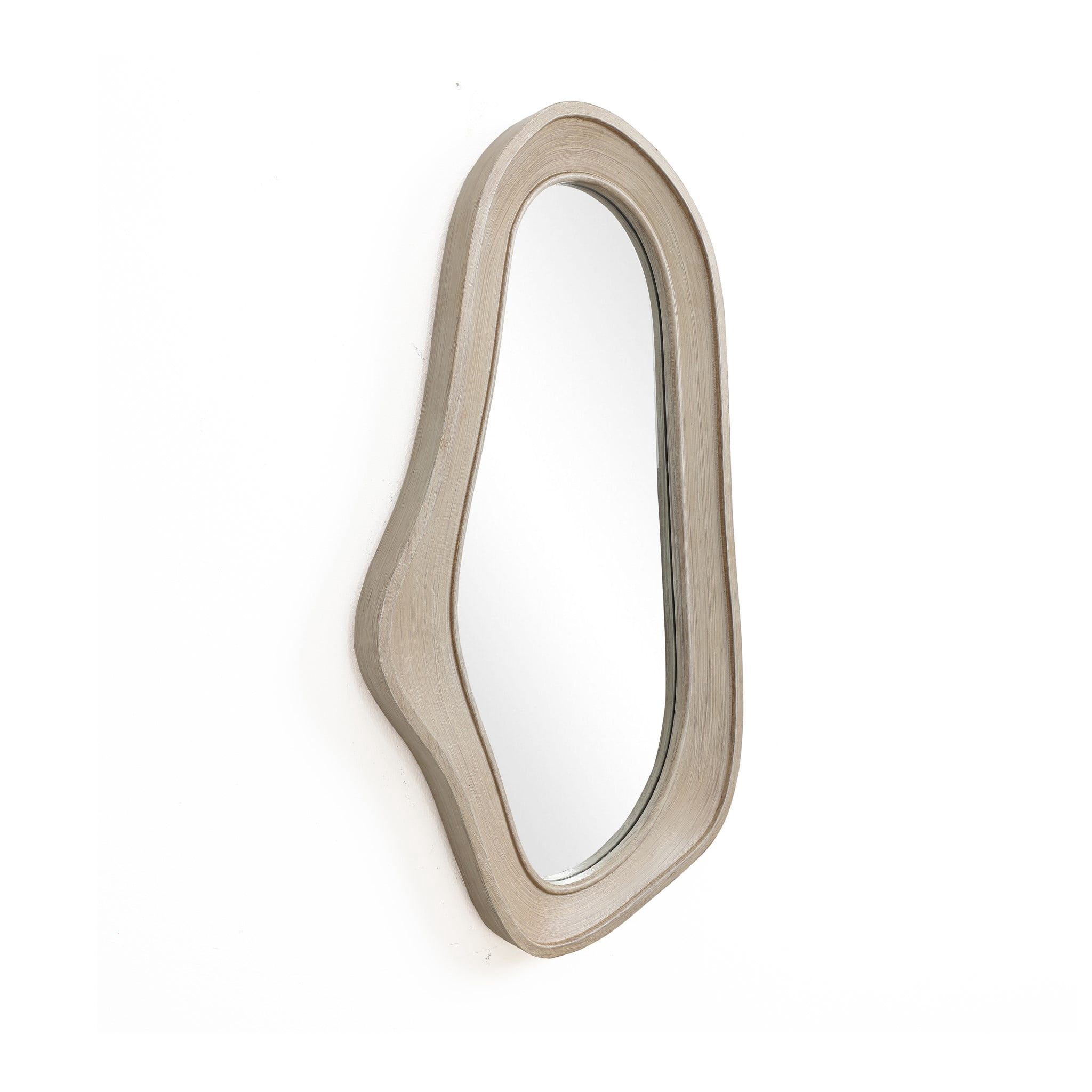 LuxenHome Natural Wood Framed Oval Irregular Wall Mirror, Accent and Vanity