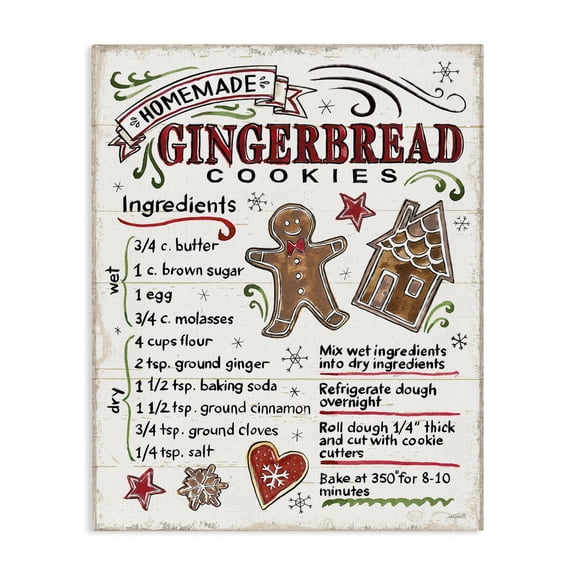Stupell Industries French Country Holiday Gingerbread Cookies Recipe Canvas Art, 16 x 20, by Anne Tavoletti