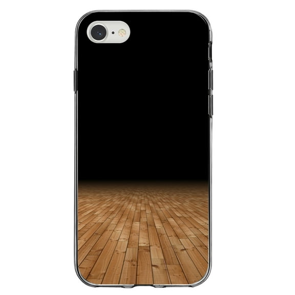 DistinctInk Clear Shockproof Hybrid Case for iPhone 7 8 SE (2020 Model) 4.7" Screen TPU Bumper Acrylic Back Tempered Glass Screen Protector - Basketball Court Floor - Show Your Love of Basketball